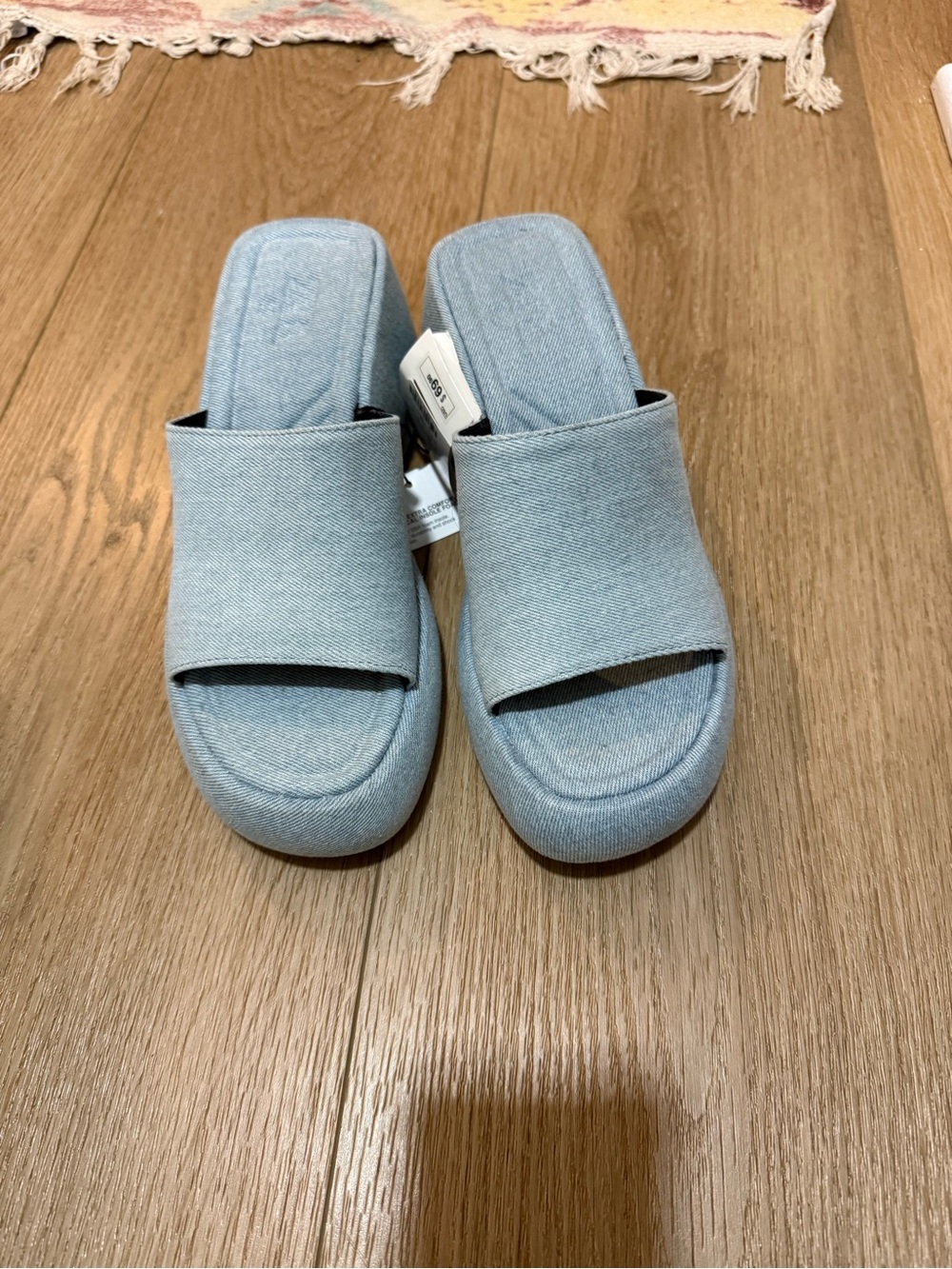 Zara Light Blue Denim Slide Sandals - Women